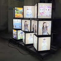 Support de panneau publicitaire rotatif à LED sur pied ADE, 3 couches, 4 faces, 40x40x40cm, en métal noir, 12V DC