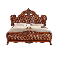 Europäischer Stil Massivholz-Lederbett mit Gepolsterter Rückenlehne 1,8 Meter Retro-Farbe Einzelbett - Schlafzimmermöbel