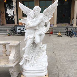 Statue d'amor en marbre blanc de haute qualité, Sculpture de Statue d'amour cupidon et <span class=keywords><strong>psyché</strong></span> grandeur nature - Product Image 2