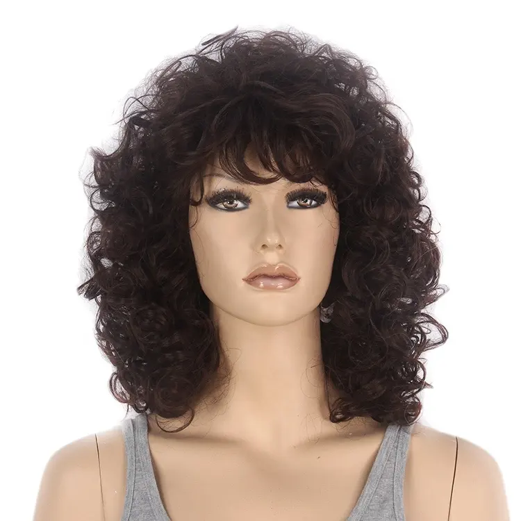 16" Natural Soft Big Afro Hair Wig Kinky Curly Japanese Synthetic Wig American African Women Lovely Hair Wig With Bang