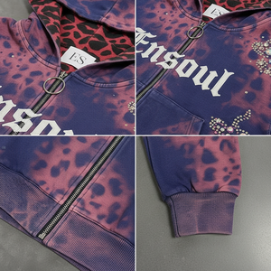 Felpa con Cappuccio <span class=keywords><strong>da</strong></span> Uomo Pesante Lavata con Stampa Integrale Personalizzata, Zip Frontale, Alta Qualità Artigianale, Stile Streetwear, Fodera a Contrasto - Product Image 2