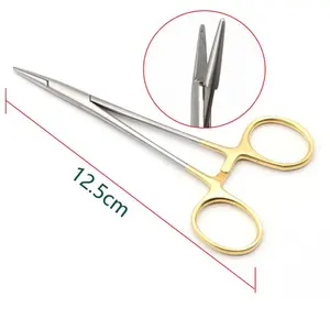 12.5Cm Gouden Kleur Handvat Naald Klem Medische Tang Chirurgische Tang Dubbele Ooglid Cosmetische Plastic Chirurgie Naald Houder