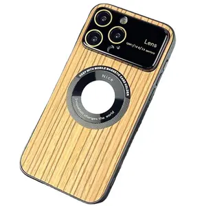 2024 New Arrival wooden magnetic Protective Phone Cover For iPhone 15 plus 11 12 13 14 Pro Max Glass Lens Big Windows Phone Case