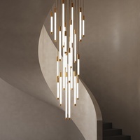 Lustre d'escalier en aluminium de style moderne à hauteur réglable, logo imprimé en 3D, luminaire rectangulaire pour plafond, lumières blanc chaud