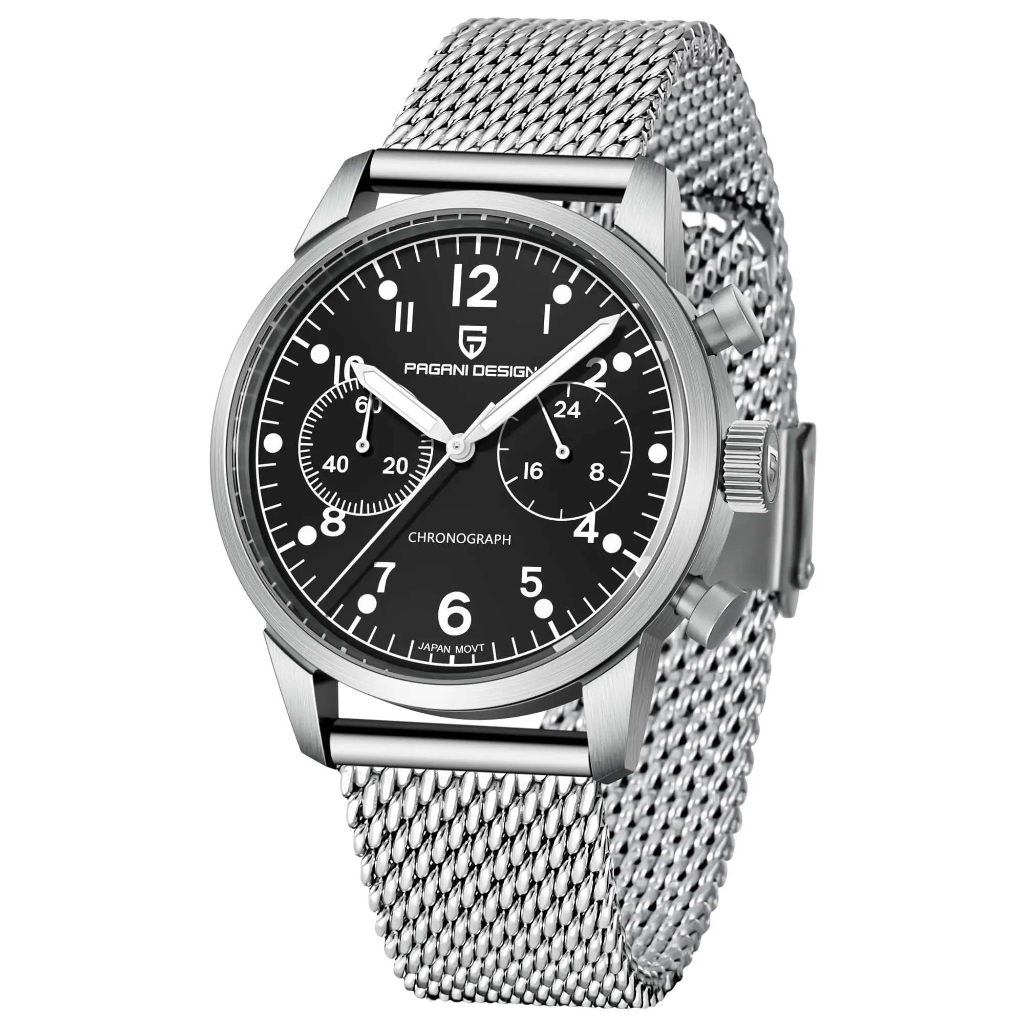 Jam pagani design PD1708 Jam tangan pria, arloji Stainless Steel safir VK64 tahan air untuk lelaki