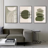 Poster Seni Dinding Tanaman Hijau Minimalis Nordik Ruang Tamu Abstrak Geometri Morandi Lukisan Kanvas Cetak UV Medium Berbahan Minyak
