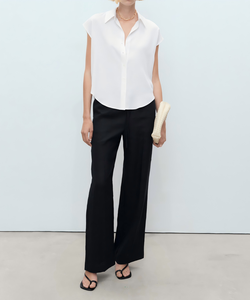 Chemisier décontracté <span class=keywords><strong>sans</strong></span> manches blanc à col boutonné en soie/coton non tissé pour femme, idéal pour le <span class=keywords><strong>travail</strong></span> - Product Image 5