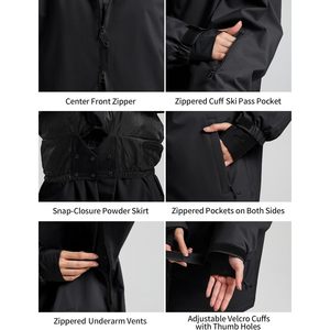 Veste de ski unisexe personnalisée pour adultes, imperméable 15K, respirante 10K, coupe ample, isolée, à capuche - Product Image 5