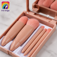 Pinceaux de maquillage professionnels personnalisés pour le visage, ensemble de 5 pinceaux synthétiques pour les lèvres et les yeux, poignée en plastique, sac de voyage, échantillon gratuit