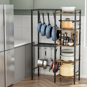 ZhaoShenG 5 Layer Cookware Storage Rack Multi Functional Floor <b>Standing</b> Kitchen Organizer With Hooks For Pots <b>Pans</b> And Utensils - Product Image 4