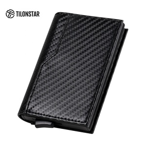 TILONSTAR TVC205 Wholesale Custom Men Pocket Aluminum Metal ID <b>Card</b> Case Leather Pop up Business <b>Card</b> Holder Wallet - Product Image 1