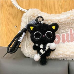 Porte-clés en peluche chat noir, joli breloque de sac de dessin animé, cadeau poupée en peluche pour femmes et filles (12 cm) - Product Image 4
