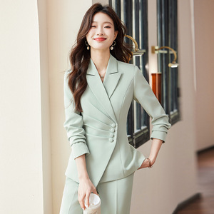 Women's Light Green Suit <b>Set</b> Long Sleeve Polyester Workwear For <b>Office</b> And Professional Settings Spring 2025 - Product Image 1