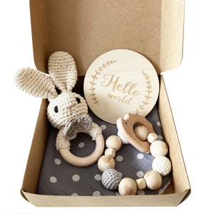 C'dear Ensemble de brosses de bain pour bébé en coton 100% biologique, jouet hochet et anneau de dentition lapin, coffret cadeau nouveau-né avec boîte cadeau - Product Image 5