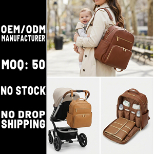 Manufacturer OEM Real Leather Nappy Backpack Design Breathable Fabric Secure Closures Fashionable Leather Diaper <strong>Bag</strong> - Product Image 1