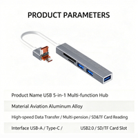 Hub USB 2.0 5 ports avec couvercle anti-poussière pliable en alliage d'aluminium, lecteur de carte SD, Type-C/USB3.0, Plug & Play pour MacBook et ordinateur portable