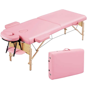 Cama plegable de 2 secciones personalizada, cama plegable de relleno de esponja, mesa de masaje portátil de madera rosa - Product Image 2
