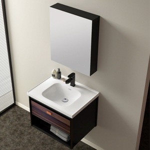 Wholesale Chocolate Brown MDF <b>Bathroom</b> Vanity Wall Mounted with RGB Smart LED Mirror - Product Image 6