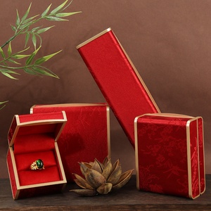 New Rectangular Chinese-style Classic Gold-Edged Embroidered Jacquard Bracelet <b>Ring</b> Jewelry Packaging Display <b>Box</b> - Product Image 2