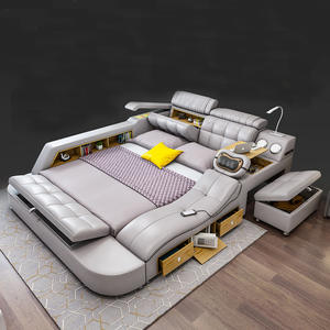 מיטת עור יוקרה מודרנית מיטת עיסוי רב תכליתיים עם עיסוי אחסון מוסיקה - Product Image 4