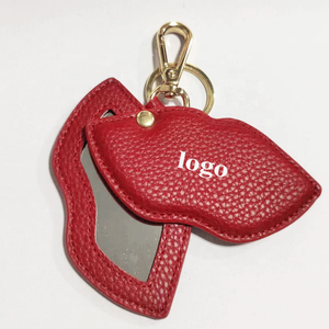 Factory Wholesale Personalized Custom Vintage Red Lips Handheld Makeup Mirror Leather Lip Shaped Small Compact Mirror With Logo
