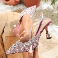 Sandales d'été à talons hauts pour femmes, personnalisables en usine avec logo, OEM ODM, à strass, à enfiler, à bout pointu, irrégulières