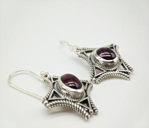 Boucles d'oreilles en grenat véritable, argent sterling 925, bijoux faits à la main, style bohème vintage pour femmes, vente en gros - Product Image 1