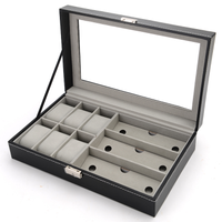 Boîte de rangement rectangulaire en cuir PU écologique pour 6 montres et 3 lunettes de soleil, intérieur en flanelle anti-poussière pour montres de mode masculine
