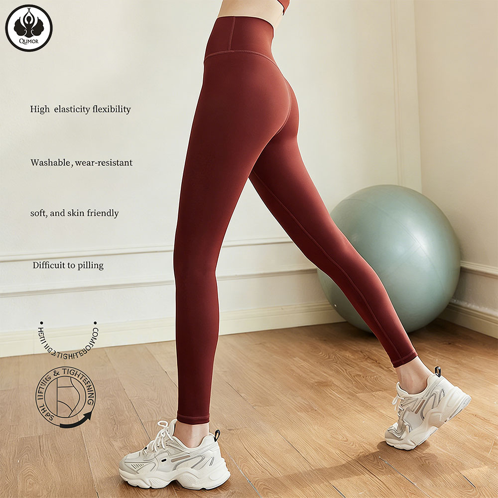QUMOR Wholesale Cloud Sense Solid High Waisted Leggings Women Yoga Pants Seamless Eco-Friendly Workout Tights Gym Clothing