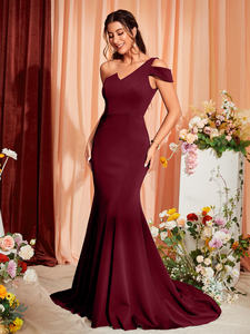 Nueva llegada de un hombro sin espalda ajustado de una manga falda de cola de pez negro elegante vestido de noche vestido de fiesta con tren de barrido - Product Image 2