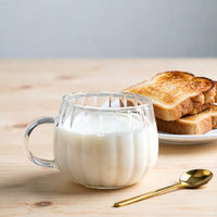 Tasse à café et thé au lait en verre borosilicate haute résistance, motif citrouille, avec design ventre à grain vertical, tasse à eau ronde pour la maison
