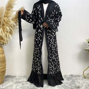 Nuovo prodotto di vendita a caldo Cardigan di temperamento di pizzo da donna di moda mediorientale con ricamo a foglia di Abaya musulmano con paillettes Rob - Product Image 2