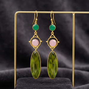 New Arrival <b>Peridot</b> Hydro Pink Hydro Emerald Hydro Gemstone <b>Gold</b> Plated Ethnic Drop <b>Earrings</b> Wedding Engagement Anniversary - Product Image 3