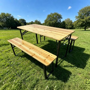 Ensemble de table pliante en bois massif rustique pour l'extérieur, portable, 3 pièces, <span class=keywords><strong>banc</strong></span> de camping et de pique-nique pliable, pieds en métal - Product Image 2
