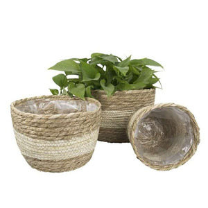 Straw woven flower <b>baskets</b>, flower pots, potted plants, creative bamboo <b>baskets</b>, woven <b>baskets</b>, rattan woven plants, bamboo - Product Image 1
