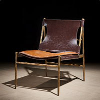 Fauteuil de loisirs forgé à la main de style Mid-Century, chaise de réception pour le thé, fauteuil d'appoint individuel en cuir ciré de designer pour salon