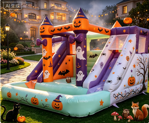 Château gonflable commercial d'Halloween pour enfants, avec toboggan, piscine à balles et zone de saut en forme de lune, idéal pour les fêtes d'enfants - Product Image 6