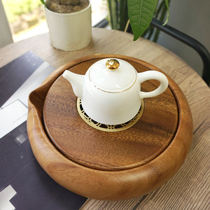 Black Walnut <b>Tea</b> <b>Tray</b> Round Detachable Design Single Person Teapot Holder Office Chinese Style Storage <b>Tray</b> - Product Image 1