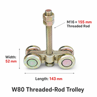 Chariot à tige filetée en acier galvanisé W80 avec roue suspendue de 7 mm pour rail de porte coulissante industrielle robuste