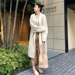 Tendance vente en gros hiver Style coréen Baggy ouvert avant Cardigan lâche tricoté manches chauve-souris long pull en cachemire manteau pour les femmes - Product Image 4