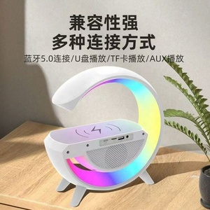 Altavoz para Sala de <span class=keywords><strong>Estudio</strong></span> con Carga Inalámbrica, Luz Ambiental RGB, Reloj, Ahorro de Espacio, Sistema de Audio para Oficina, Escritorio, Cine en Casa - Product Image 6