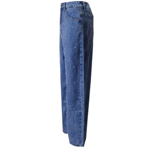 Pantalons en jean à taille haute et jambes larges tendance 2025 avec perles pour femmes, mode streetwear Y2K, jeans amples pour femmes avec strass - Product Image 2