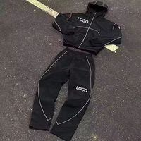 Ensemble de jogging léger en nylon personnalisé OEM, sweat à capuche respirant zippé et pantalon de survêtement, coupe-vent réfléchissant 3M imprimé