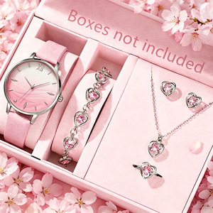 Orologio da Donna di Alta Qualità con Quadrante Sfumato, Set di Gioielli con Collana, Orecchini, Bracciale e Orologio da Polso al Quarzo con Cinturino in Pelle - Product Image 1