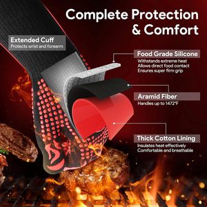 Guantes para Barbacoa, Guantes para Horno, Guantes para Asar - 1472 ℉   Guantes de Horno Resistentes al Calor Extremo, Guantes de Cocina de Silicona Antideslizantes para Asar - Product Image 3