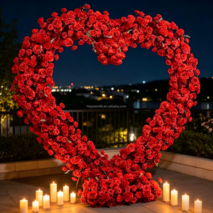 Arche en forme de cœur en soie rouge faite à la main, support pour fond de mariage, fleurs artificielles, décoration florale de Noël - Product Image 1