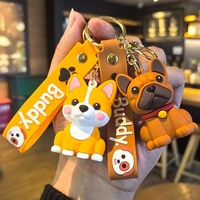 Porte-clés en silicone 3D mignon en forme de chiot, bouledogue français, Corgi, Shiba Inu, chien Teddy, breloque de sac, pendentif animal de dessin animé pour sac à dos, clé de voiture