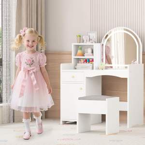 Ensemble coiffeuse et banc blanc avec miroir LED et commode de rangement pour chambre à coucher - Product Image 2