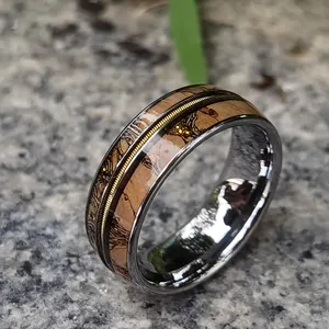 8mm intarsio in carburo di tungsteno whisky wood and guitar anello con corde in oro per fede nuziale da uomo bague de fidanzailles