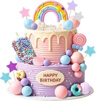 32-teiliges Regenbogen-Kuchen-Deko-Set Eiscreme-Lollipop-Macaron-Donut-Stern-Plugin Kuchenball Geburtstagstorten-Dekorationsset